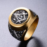 Masonic Inlaid Rhinestone Symbol G Freemason Ring - ringsuniverse