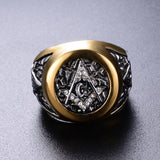 Masonic Inlaid Rhinestone Symbol G Freemason Ring - ringsuniverse