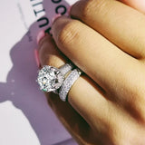 Luxury Big AAA Quality Zircon Silver wedding Ring set - ringsuniverse