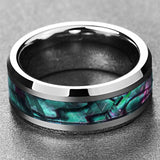 New Trend Inlaid Abalone Shell Beveled Tungsten Ring - Rings Universe