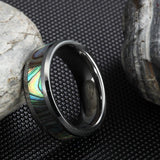 Green Abalone Inlay Polished Tungsten Carbide Ring - Rings Universe