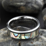 Green Abalone Inlay Polished Tungsten Carbide Ring - Rings Universe