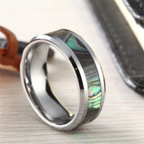 Green Abalone Inlay Polished Tungsten Carbide Ring - Rings Universe