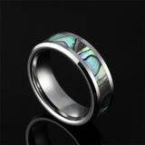 Green Abalone Inlay Polished Tungsten Carbide Ring - Rings Universe
