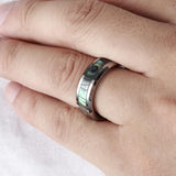 Green Abalone Inlay Polished Tungsten Carbide Ring - Rings Universe