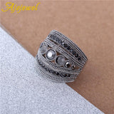 Ajojewel Best Selling Fashion Jewelry Black CZ Geometric Vintage Retro Finger Ring Women High Quality Wide Design Party Jewelry - ringsuniverse