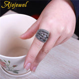 Ajojewel Best Selling Fashion Jewelry Black CZ Geometric Vintage Retro Finger Ring Women High Quality Wide Design Party Jewelry - ringsuniverse