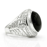 Black Agate Clear Zircon Classic Silver Ring - Rings Universe