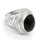 Black Agate Clear Zircon Classic Silver Ring - Rings Universe