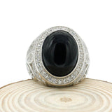 Black Agate Clear Zircon Classic Silver Ring - Rings Universe