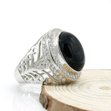 Black Agate Clear Zircon Classic Silver Ring - Rings Universe