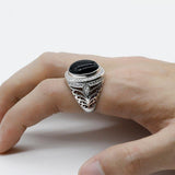Black Agate Clear Zircon Classic Silver Ring - Rings Universe