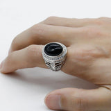 Black Agate Clear Zircon Classic Silver Ring - Rings Universe