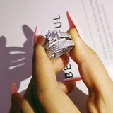 New Fashion Cushion Cut Silver Wedding Ring set - ringsuniverse