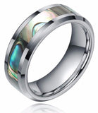Green Abalone Inlay Polished Tungsten Carbide Ring - Rings Universe