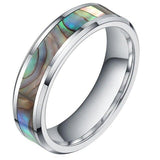 Green Abalone Inlay Polished Tungsten Carbide Ring