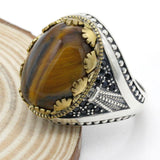 Black Spinel and Tiger Eye Silver Men's Ring - ringsuniverse