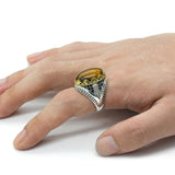 Black Spinel and Tiger Eye Silver Men's Ring - ringsuniverse