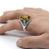 Black Spinel and Tiger Eye Silver Men's Ring - ringsuniverse
