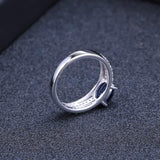 Dazzling Solid Silver 1.66Ct Oval Natural Blue Sapphire Ring - ringsuniverse