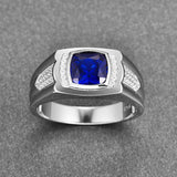 Classic Blue Sapphire Silver Wedding Ring For Men - ringsuniverse