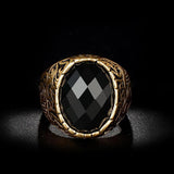 Wbmda Fashion Dubai Gold Men Ring Carving Pattern Mosaic Oval Black Stone Antique Ring Vintage Jewelry Wholesale - ringsuniverse