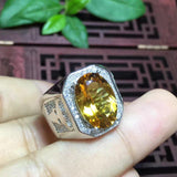Bright Yellow Natural Citrine Gemstone Big Ring - ringsuniverse