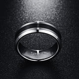 Brushed Finish and Black Center Beveled Edge 8MM Tungsten Carbide Trendy, Wedding Ring - ringsuniverse