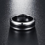 Brushed Finish and Black Center Beveled Edge 8MM Tungsten Carbide Trendy, Wedding Ring - ringsuniverse