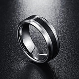 Brushed Finish and Black Center Beveled Edge 8MM Tungsten Carbide Trendy, Wedding Ring - ringsuniverse