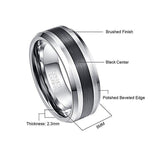 Brushed Finish and Black Center Beveled Edge 8MM Tungsten Carbide Trendy, Wedding Ring - ringsuniverse