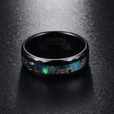 Abalone Shell & Polished Black Faceted  8mm Tungsten Carbide Rings Trendy, Wedding Ring - ringsuniverse