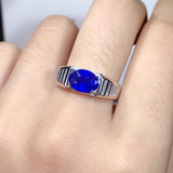 Stunning Solid Silver 2 Carat Natural Sapphire Men's Ring - ringsuniverse