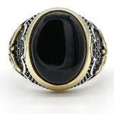 Peace Symbol Oval Black Natural Onyx Stone Ring - Rings Universe
