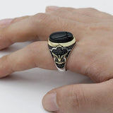 Peace Symbol Oval Black Natural Onyx Stone Ring - Rings Universe