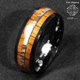 Black 8mm Tungsten Carbide Koa Wood Abalone Trendy, Wedding Ring - ringsuniverse