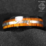 Black 8mm Tungsten Carbide Koa Wood Abalone Trendy, Wedding Ring - ringsuniverse