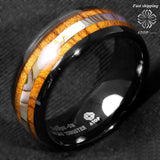 Black 8mm Tungsten Carbide Koa Wood Abalone Trendy, Wedding Ring - ringsuniverse