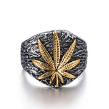 Mens Stainless Steel Cannabis Leaf Symbol Signet Ring - ringsuniverse