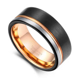 Tungsten Black Rose Gold Line Brushed Ring - Rings Universe
