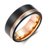 Tungsten Black Rose Gold Line Brushed Ring - Rings Universe