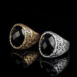 Wbmda Fashion Dubai Gold Men Ring Carving Pattern Mosaic Oval Black Stone Antique Ring Vintage Jewelry Wholesale - ringsuniverse