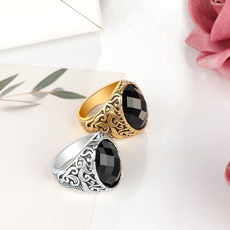 Steel Vintage Celtic Signet Stone Ring for Men | 5957329485976 | Monera- Design Co., Ltd