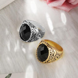 Wbmda Fashion Dubai Gold Men Ring Carving Pattern Mosaic Oval Black Stone Antique Ring Vintage Jewelry Wholesale - ringsuniverse