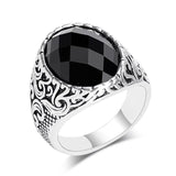 Wbmda Fashion Dubai Gold Men Ring Carving Pattern Mosaic Oval Black Stone Antique Ring Vintage Jewelry Wholesale - ringsuniverse