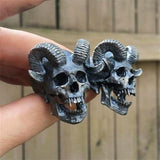 Vintage Gothic Punk Demon Satan Goat Skull  Stainless Steel Ring - Rings Universe