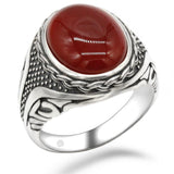 Silver Red Onyx Stone Transparent CZ men's Ring - Rings Universe