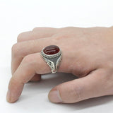 Silver Red Onyx Stone Transparent CZ men's Ring - Rings Universe