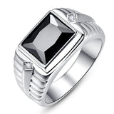 Silver Created Created Black Onyx Men's Ring