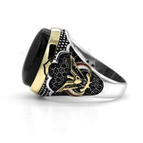 Peace Symbol Oval Black Natural Onyx Stone Ring - Rings Universe
